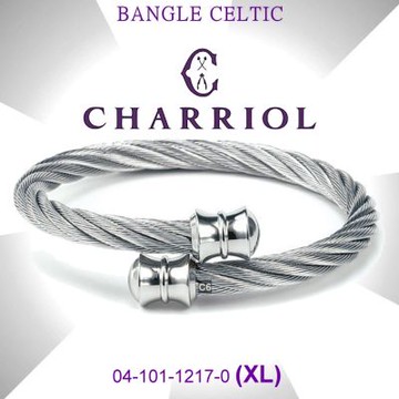 CHARRIOL夏利豪 Bangle Celtic鋼索手環 扯鈴飾頭銀鋼索XL款 C6(04-101-1217-0-XL)