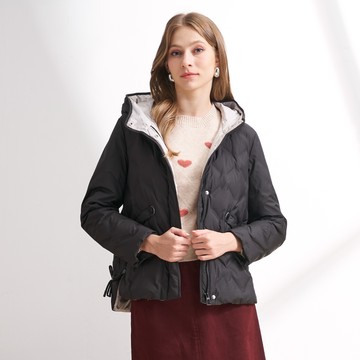 CLL巧玲瓏 側開岔雙色羽絨外套(黑色) 5247406