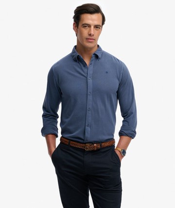 Superdry Men's Vintage Destroy Pique Long Sleeve Shirt Blue Size: M