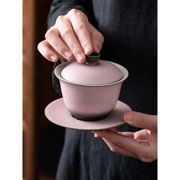 脂粉陶瓷蓋碗茶杯單個高端大號泡茶碗蓋置德化功夫茶具三才碗茶碗