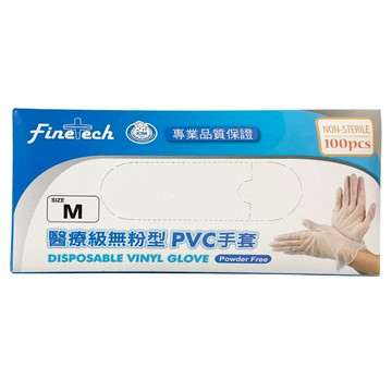 Finetech 釩泰 醫療級 加厚款 無粉型PVC透明手套 M  100個