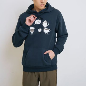 OB嚴選中大尺碼-情侶系列-內刷毛卡通印花帽T《KL1243》