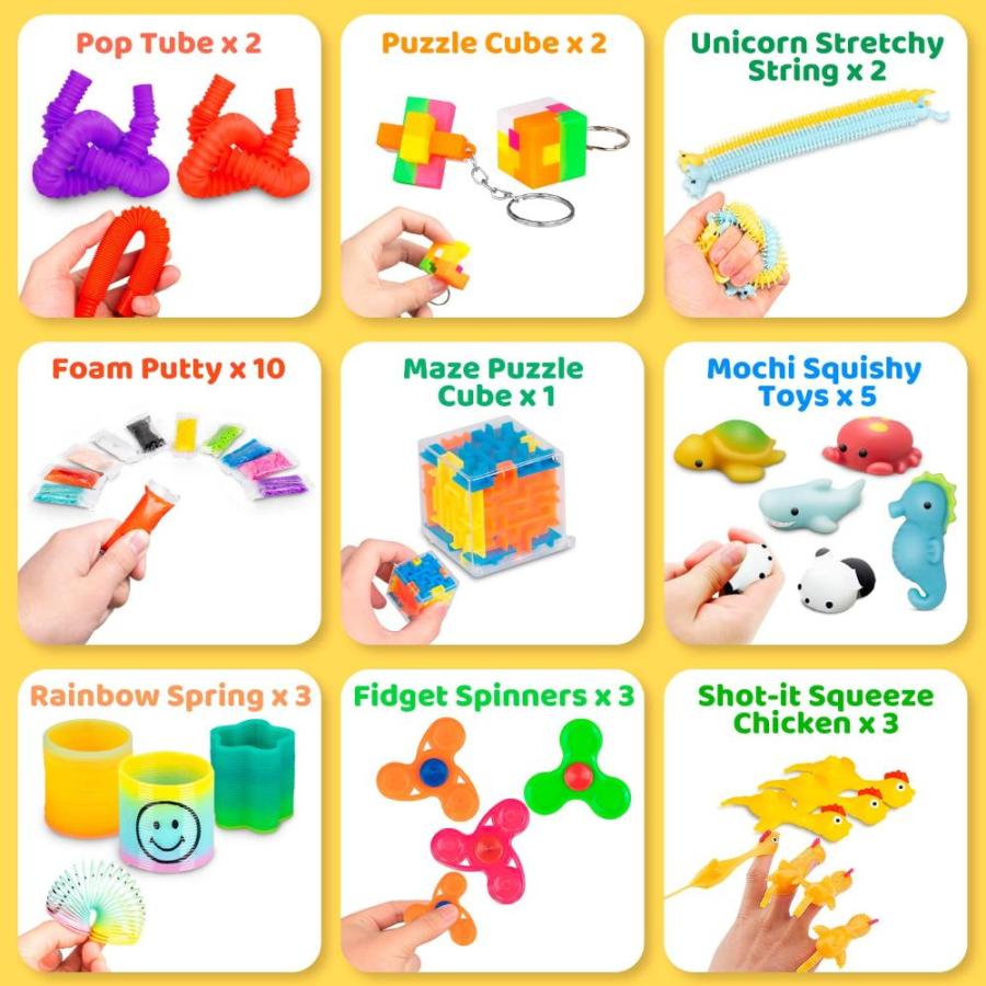 75 pcs Fidget Toys Kids Pack - Pinata Stuffers, Party Favors, Classroom  Stress Relief Prizes - Treasure Chest Goody Bag with Pop its for Autistic  and