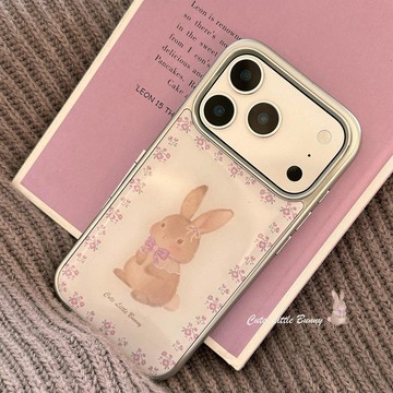 紫色碎花兔子適用蘋果17pm手機殼iphone16pro 韓系15電鍍13滴膠14