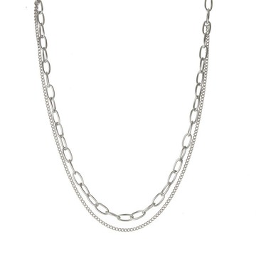 宏雲Hongyun-QJ-歐美側流蘇圓片小銀幣粗鏈條多層鎖骨鏈項鍊毛衣搭配 鈦鋼不掉色