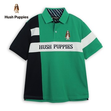 Hush Puppies POLO衫 男裝剪接造型英文刺繡狗寬版POLO衫