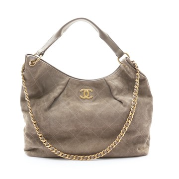 CHANEL 香奈兒 Maxi Hobo 兩用包 灰色 絨面革 AS6016 【二手名牌BRAND OFF】