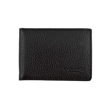 [平輸版] 【COACH】黑色荔枝紋皮革雙摺男證件名片夾 真品平輸