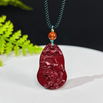 高含量朱砂吊墜 雕刻葫蘆款虎牌項錬 本命年 福祿雙全 福在眼前