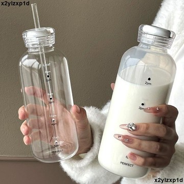 【核心賣點】水杯 水瓶 水壺 豆漿杯 外帶 微波爐加熱 牛奶瓶 便攜玻璃杯 咖啡杯 雙蓋 時間刻度 牛奶杯 耐熱玻璃杯