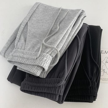 薇薇安 灰色窄版闊腿褲女春秋衛褲休閑150小個子直筒運動褲夏