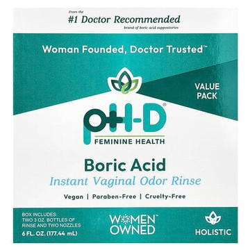pH-D Feminine Health, 硼酸，即時女性私密部位異味洗劑，2 瓶和 2 個噴嘴，6 液量盎司（177.44 毫升）