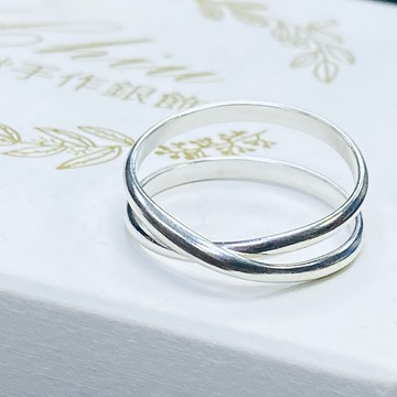 純銀 雙圈 半圓線 銀戒 S592