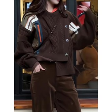 歐貨重磅早秋新款女裝2025休閑高級感深棕色針織毛衣小眾開衫外套