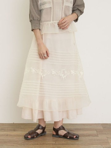 柔美薄紗花卉刺繡長裙-附襯裙(0F000728110) - Samansa Mos2