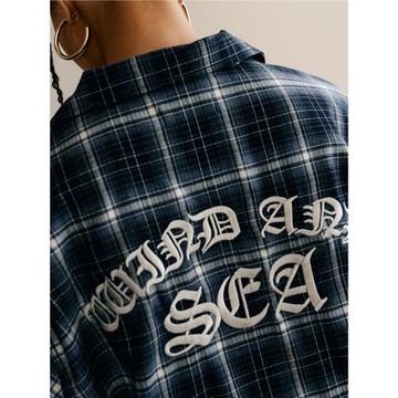 日系日潮SEA刺繡哥特奇卡諾街頭寬松街舞嘻哈滑板短袖格子襯衫