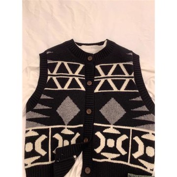 2025早秋新款疊穿復古拼色春秋外搭學院風開衫圓領針織背心馬甲女