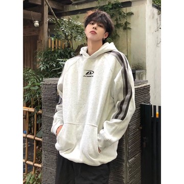 美式時尚潮流撞色連帽大學T男秋冬新款休閒百搭寬鬆上衣男