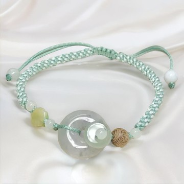 【願‧平安】冰種翡翠平安扣編織手鍊 | 天然緬甸翡翠A貨 | 送禮