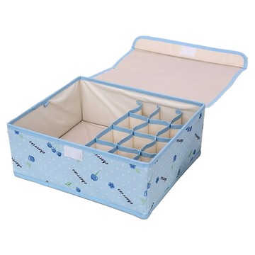 iSFun 牛津布衣物收納盒 附蓋 13格  藍櫻桃  1個
