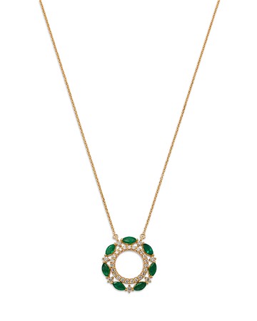 Bloomingdale's Fine Collection Emerald & Diamond Circle Pendant Necklace in 14K Yellow Gold, 18