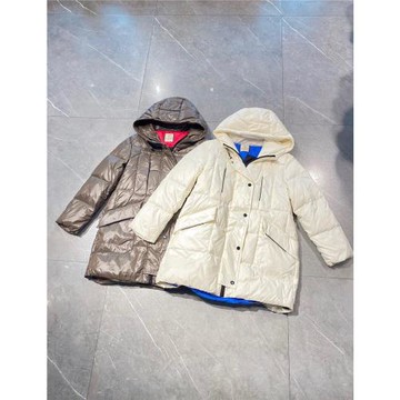 阿蕾精品折扣坊女裝9263冬款連帽拉鏈簡約純色保暖中長款羽絨服w7