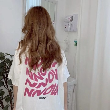 正肩短袖T恤女新款夏季ins潮原宿風寬松體恤半袖情侶上衣