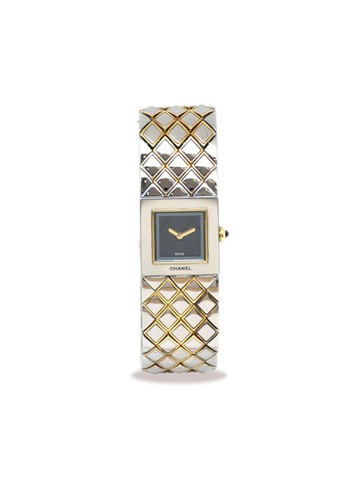 CHANEL Pre-Owned - 1993 pre-owned Matelassé 22mm - women - stainless steel/18kt Yellow Gold - One Size - Black