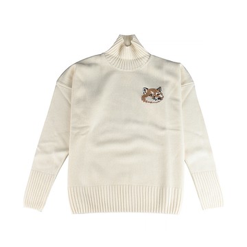 Maison Kitsuné狐狸頭LOGO男士高領毛衣(米白)