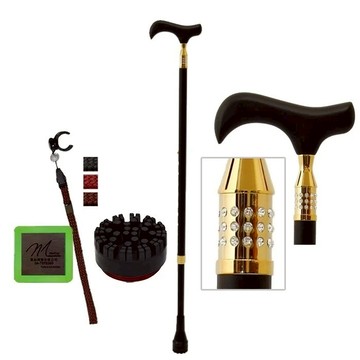 【海夫】枴杖屋 施華洛士奇 璀璨系列 時尚高級伸縮手杖 滿點底座 夜光片扣環 36顆鑽 黑色高級楓木-金(S2CC01)