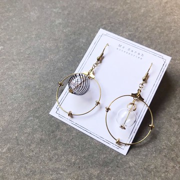 異國泡泡_黃銅耳環_黑條紋與透明(可改夾)