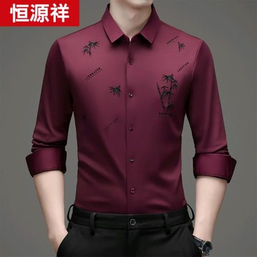 恒源祥2025春秋新款高端冰絲無痕長袖襯衫男喜爸爸婚宴裝免燙上衣