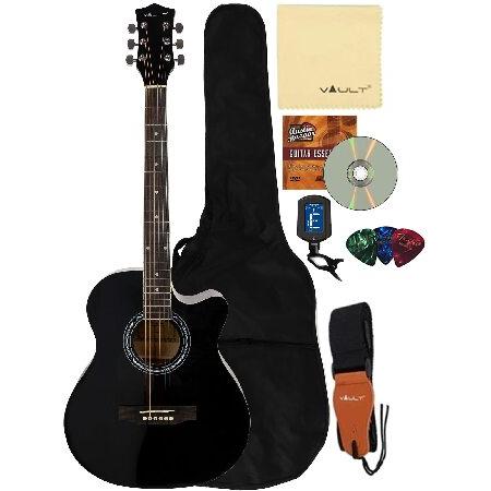 Vault EA-20 Full-Size Cutaway Acoustic Guitar Black Bundle with Gig Bag, Tuner, Picks, Strap, and String Winder並行輸入