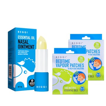 紐西蘭 BEGGI - 護鼻膏-大人+通鼻貼2盒-超值優惠組-鼻棒3.5g+鼻貼16片*2
