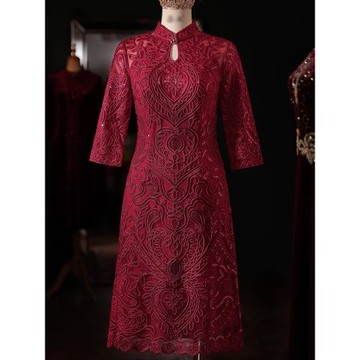 婚禮媽媽裝洋氣小個子旗袍高貴年輕喜婆婆女兒結婚婚宴禮服連衣裙