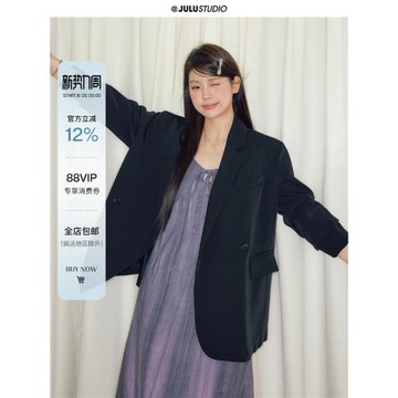 巨鹿工作室“亨利日記”微胖mm韓系慵懶黑色氣質西服大碼西裝外套