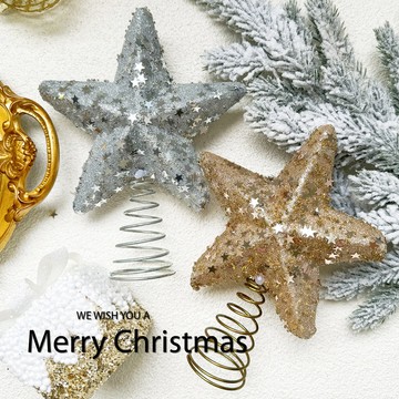 聖誕裝飾🎄 聖誕節裝飾高檔金色亮片銀色泡沫聖誕樹頂星裝飾櫥窗吊頂佈置擺件