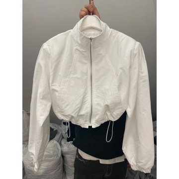 23春季新款休閑立領抽繩拉鏈泡泡長袖短款運動夾克防曬衣外套女