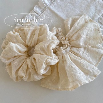 🔥2件9折🍊臺北出貨🍊可開發票ins風日韓溫柔少女米色刺繡花朵裙襬發繩大號腸圈新款百搭髮飾女