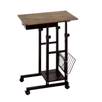 AMOS 輕工業復古風多功能收納沙發懶人桌 桌面高度可在70~90cm間調整 帶書報架 雙活雙剎輪  胡桃色