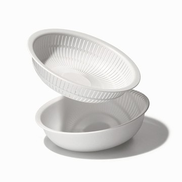 日製淺型洗米瀝水盆2件組-多色可選 白