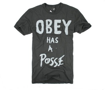 美國百分百【全新真品】OBEY has a posse 男款 文字T 設計T 短袖 深灰 M號 T恤 T-shirt 美國寄件