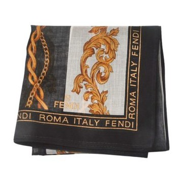 FENDI 黑底巴洛克金鍊圖騰字母LOGO帕巾(46CM)