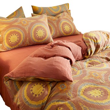 高檔全棉雙層紗布四件套復古100全棉裸睡床單被套秋冬季被罩床品