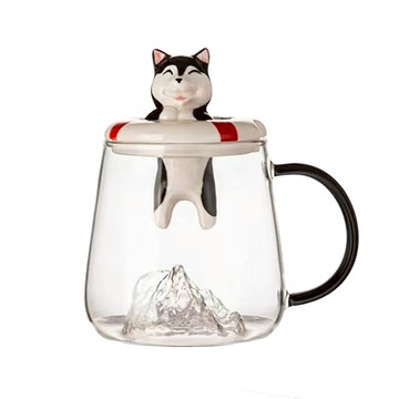 可愛狗狗 380ml 不鏽鋼保溫杯  泳圈哈士奇 透明色  1個