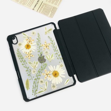 白花綠葉手工押花iPad外殼 iPad Air 11寸13寸iPad Pro11寸13寸