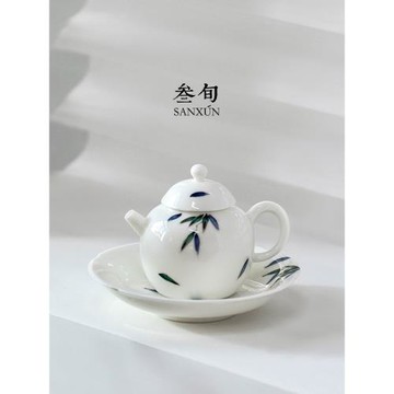 叁旬手繪常青竹小文壺陶瓷茶壺大容量泡茶壺防燙手工家用功夫茶具