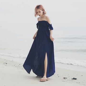 【買一送一】性感連衣裙季新款波西米亞度假沙灘裙開叉抹胸吊帶裙