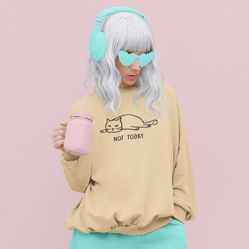 Not Today Cat 中性大學T 刷毛 5色 情侶街頭潮T創意設計貓咪插圖毛小孩趣味班服團體服社團領養活動
