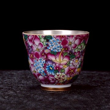 999鎏銀杯 功夫茶杯 主人品茗杯 純手工青花瓷 琺瑯彩杯 茶盞小號